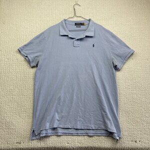 Polo Ralph Lauren Custom Slim Fit Mesh Baby Blue Cotton Polo Shirt Men XXL Read